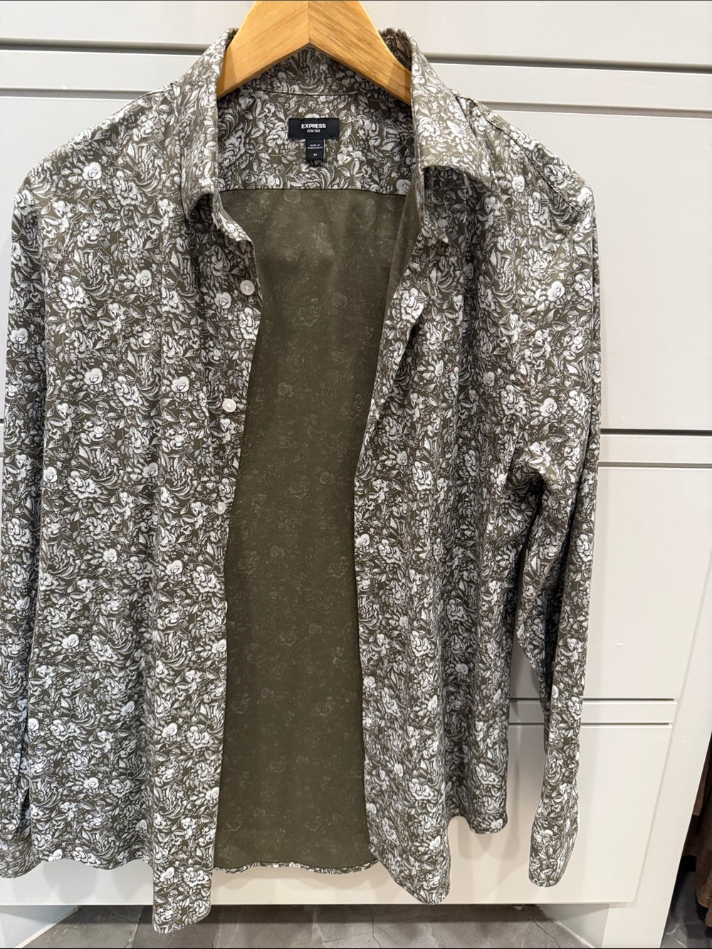 Express Olive Green Floral-Print Lightweight Shirt Jacket